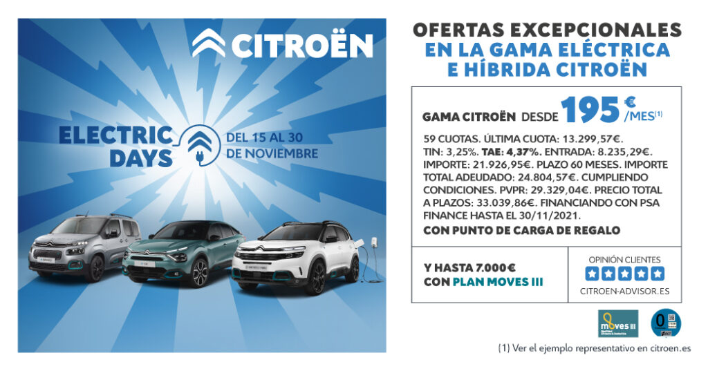 Electric Days, ofertas excepcional en la Gama Eléctrica Citroën. Del 15 al 30 de noviembre.
